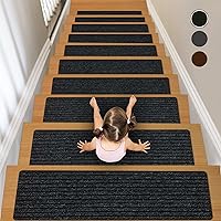 Vista 1 de Peldaños Antideslizantes para Escaleras, 7.8" X 30" (Paquete de 15) Alfombra para Escaleras Interior Exterior, Alfombrillas Antideslizantes Negras
