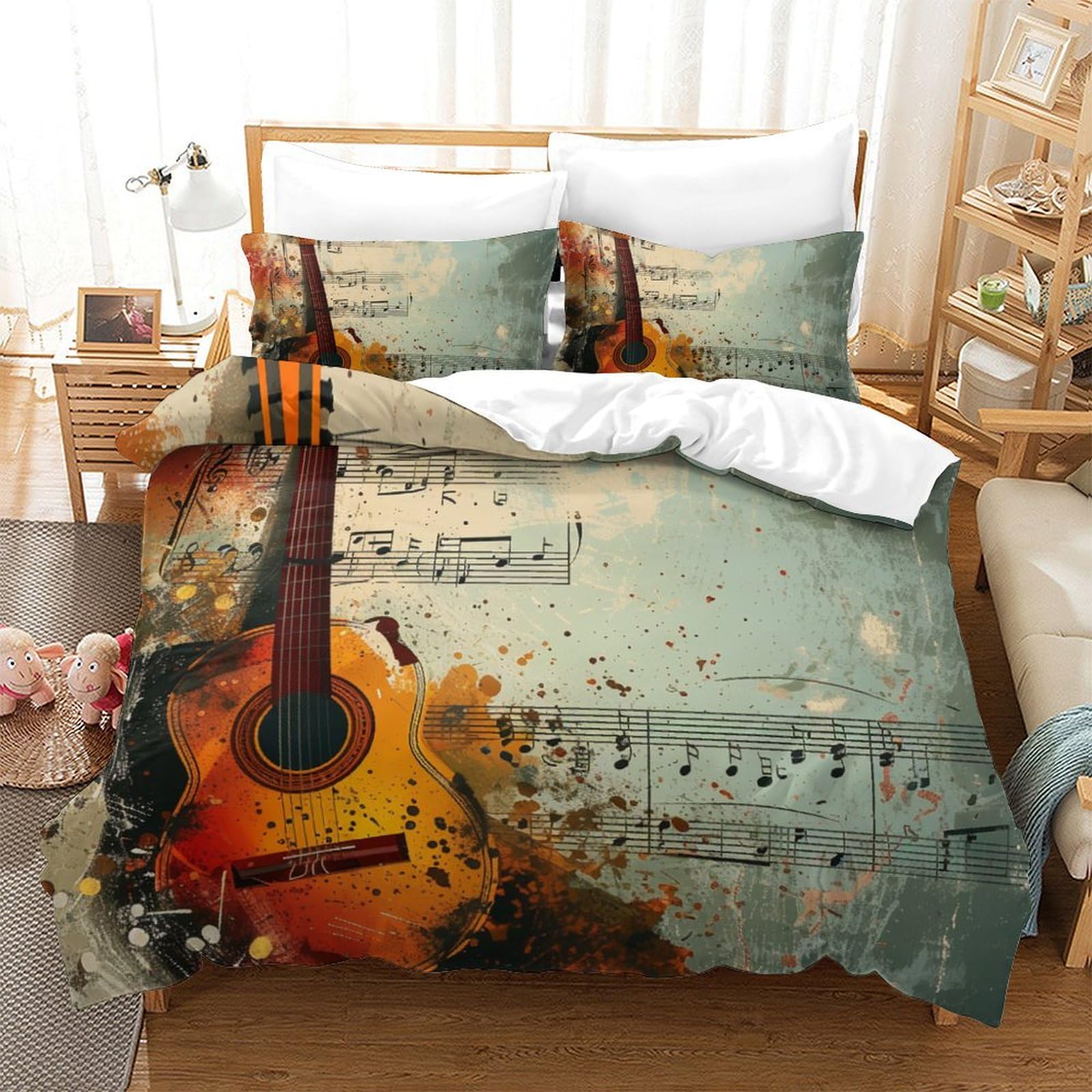 Housse de couette guitare 3D pour une chambre d'adolescent moderne et rock en microfibre douce