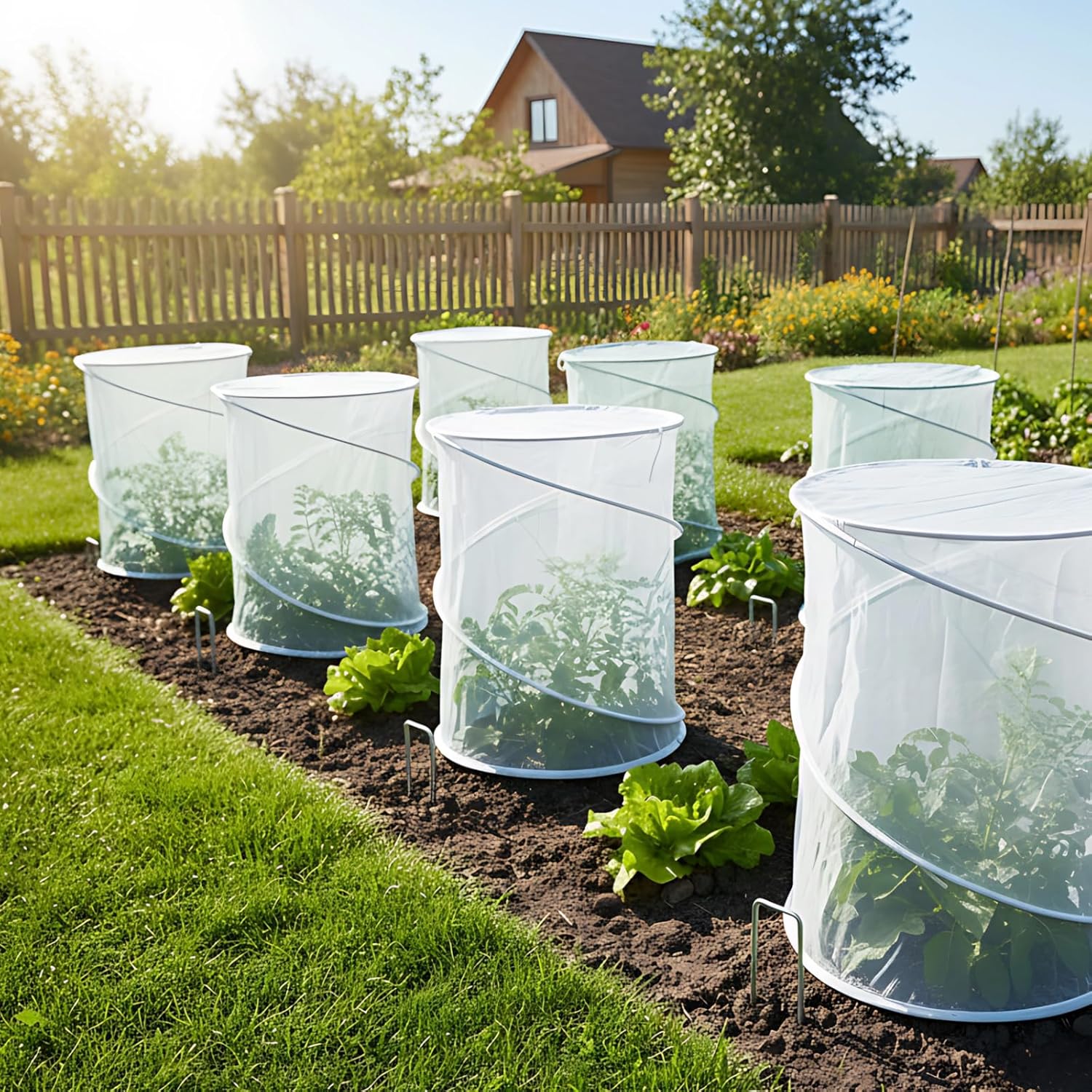 2 Pcs Plant Protector, 13 X 19.7 in Plant Cover, W/ 8 Ground Nails, Outdoor Mesh Anti-Frost Cover, Insect Protection, for Gardening