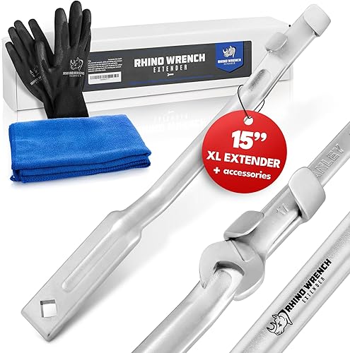Barra de herramienta extensora de llave Rhino - Extensión de llave extra larga de 15 pulgadas para máxima palanca - Multiplicador de par con guantes