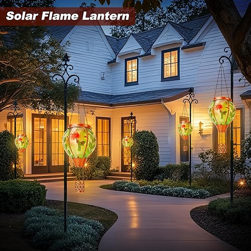 Miniatura 5 de Linterna solar de globo de aire caliente de colibrí, decoración al aire libre con luces de llama, impermeable, luces colgantes para jardín, patio,