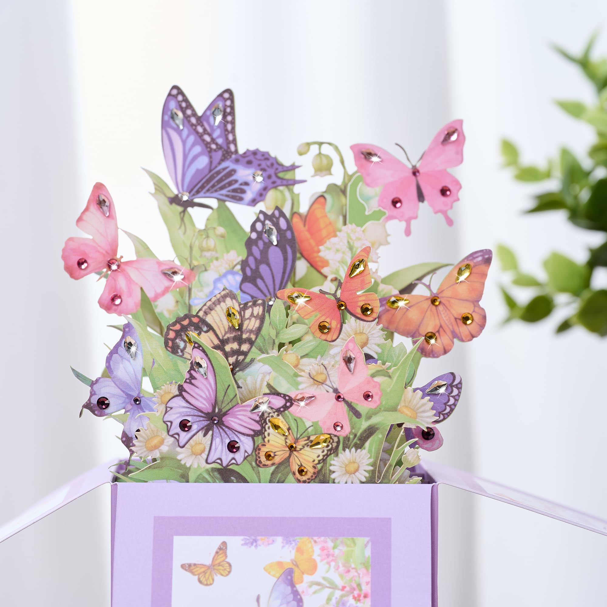 Tarjeta desplegable 3D, cristal incrustado a mano, mariposas y flores, tarjeta de felicitación 3D con sobre, tarjeta de cumpleaños, regalos hechos a mano para mujeres, esposa, mamá, abuela, ella