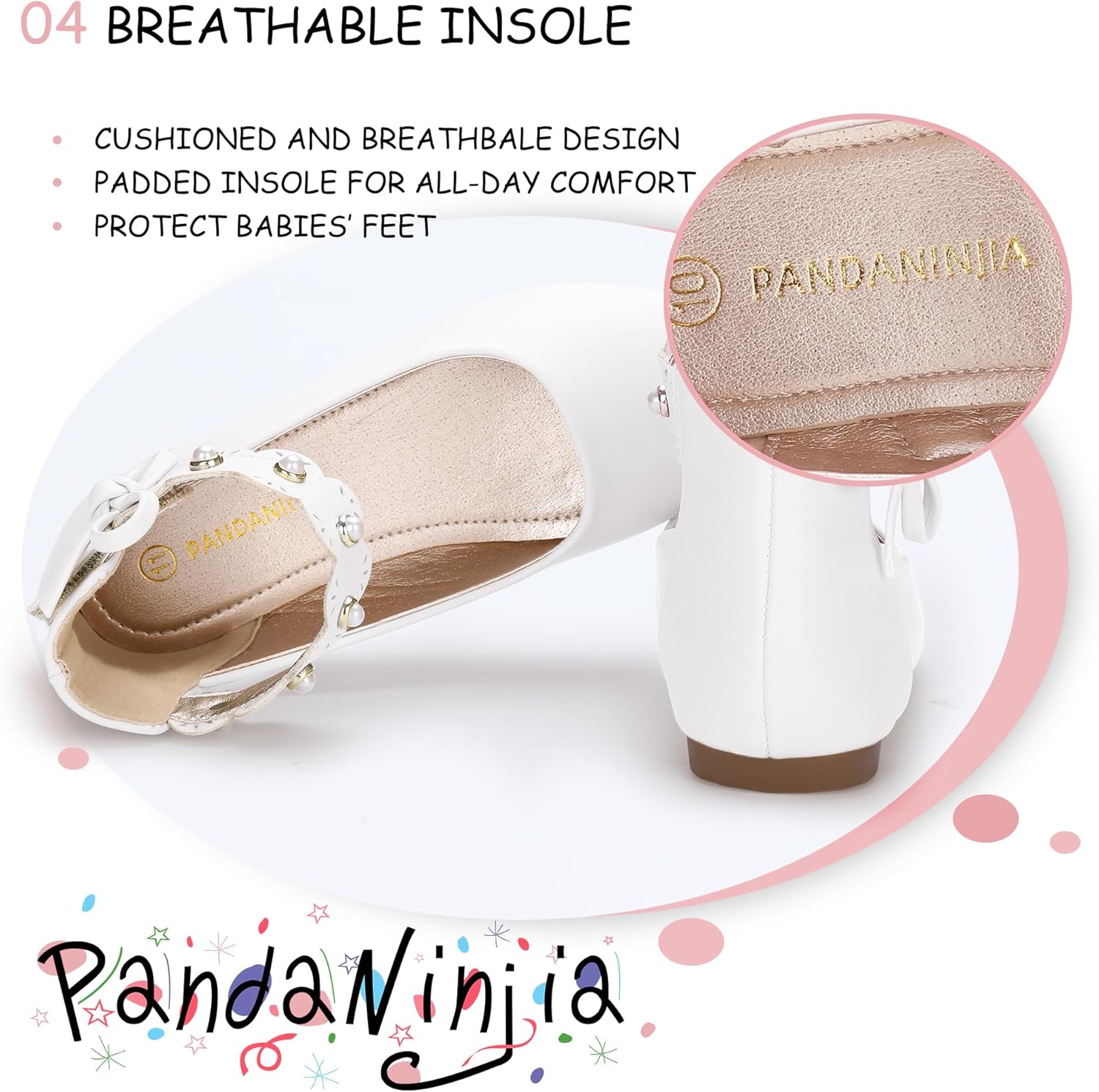 PANDANINJIA Girls Dress Shoes Pearl Mary Jane Ballet Flats Flower Girl Wedding Party Communion Ankle Strap Shoes for Toddler Little Kid Big Kid - Image 7
