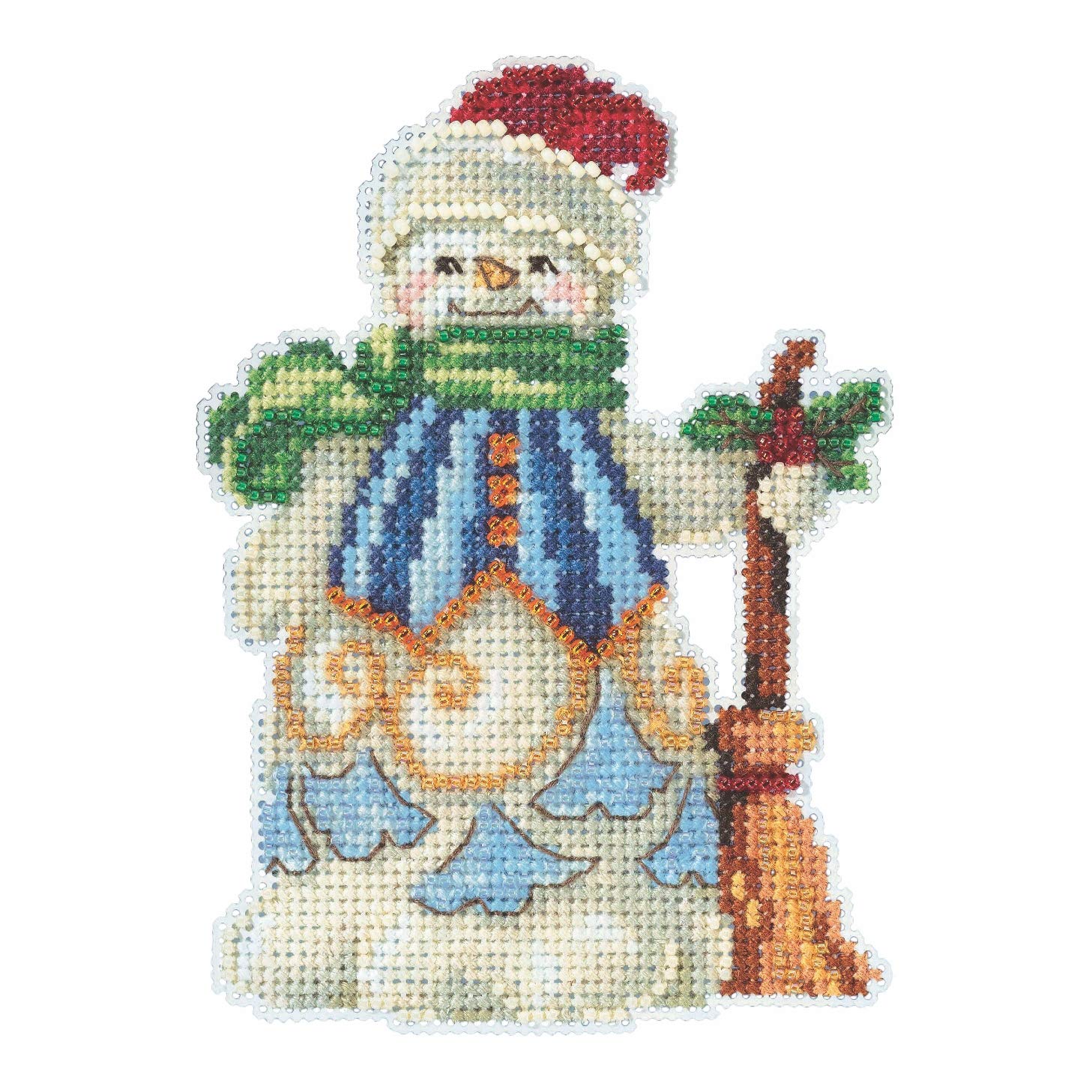 Clean Sweep Snowman Beaded Counted Cross Stitch Ornament Kit 2020 Mill Hill Jim Shore