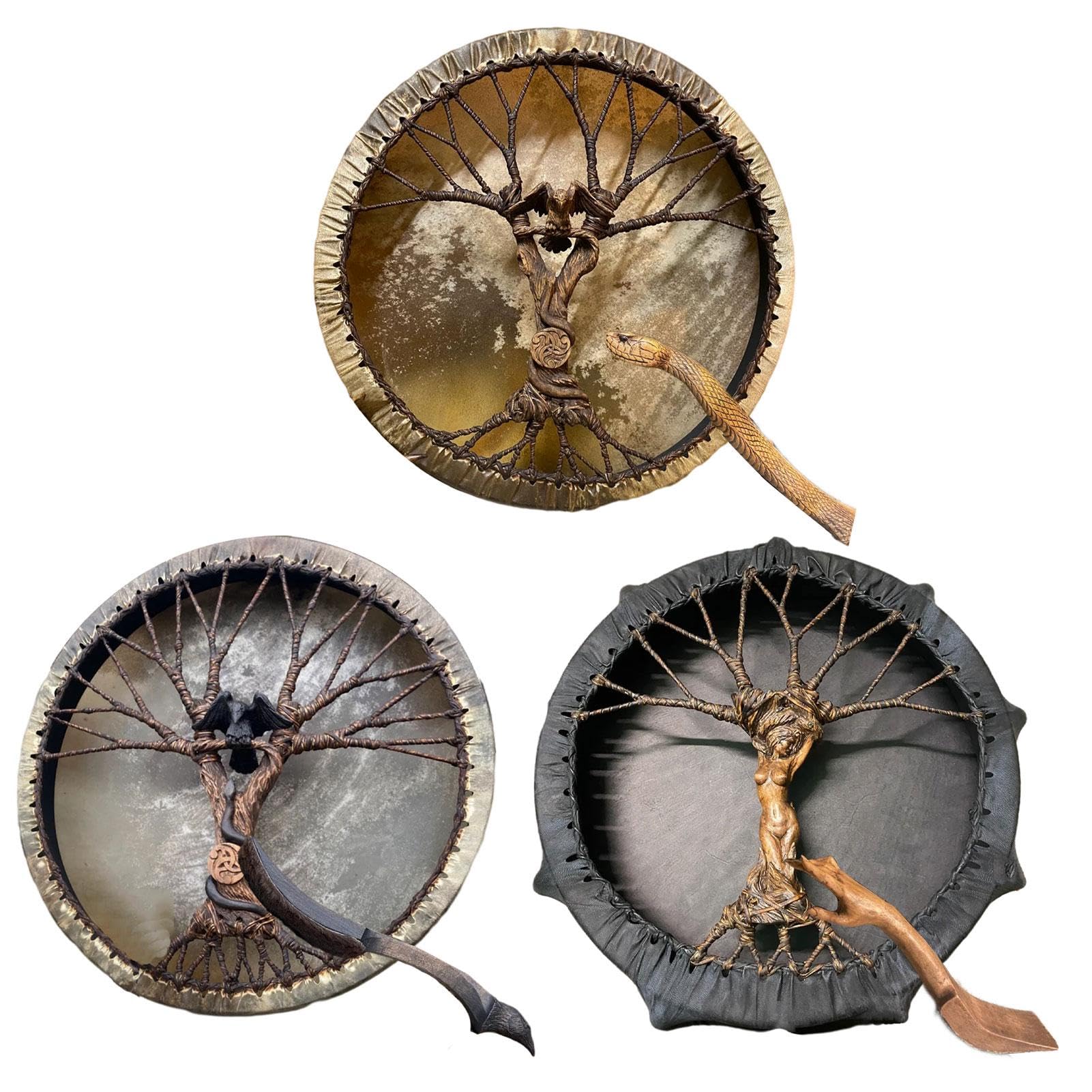 Schamanische Trommel 25cm | Baum Des Lebens Sibirische Trommel Mit Trommelstock, Schamanentrommel Bodhran Drum Djembe Vorgestimmte Shaman Drum Sibirische Drum Spirit Music Handmade Shamanic Trommel