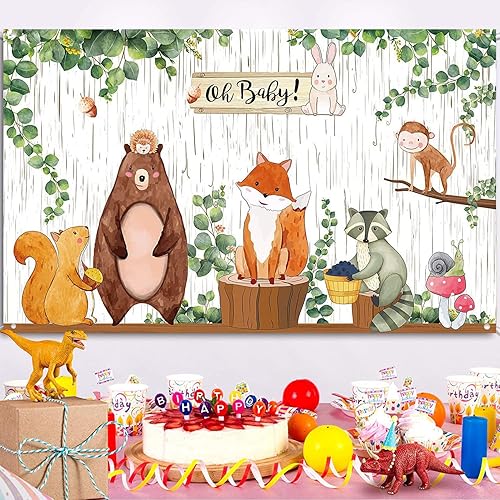 Miniatura 4 de Cartel de fondo de baby shower con temática de animales de la selva, decoración de fiesta de baby shower, criatura del bosque, fondo de fotografía