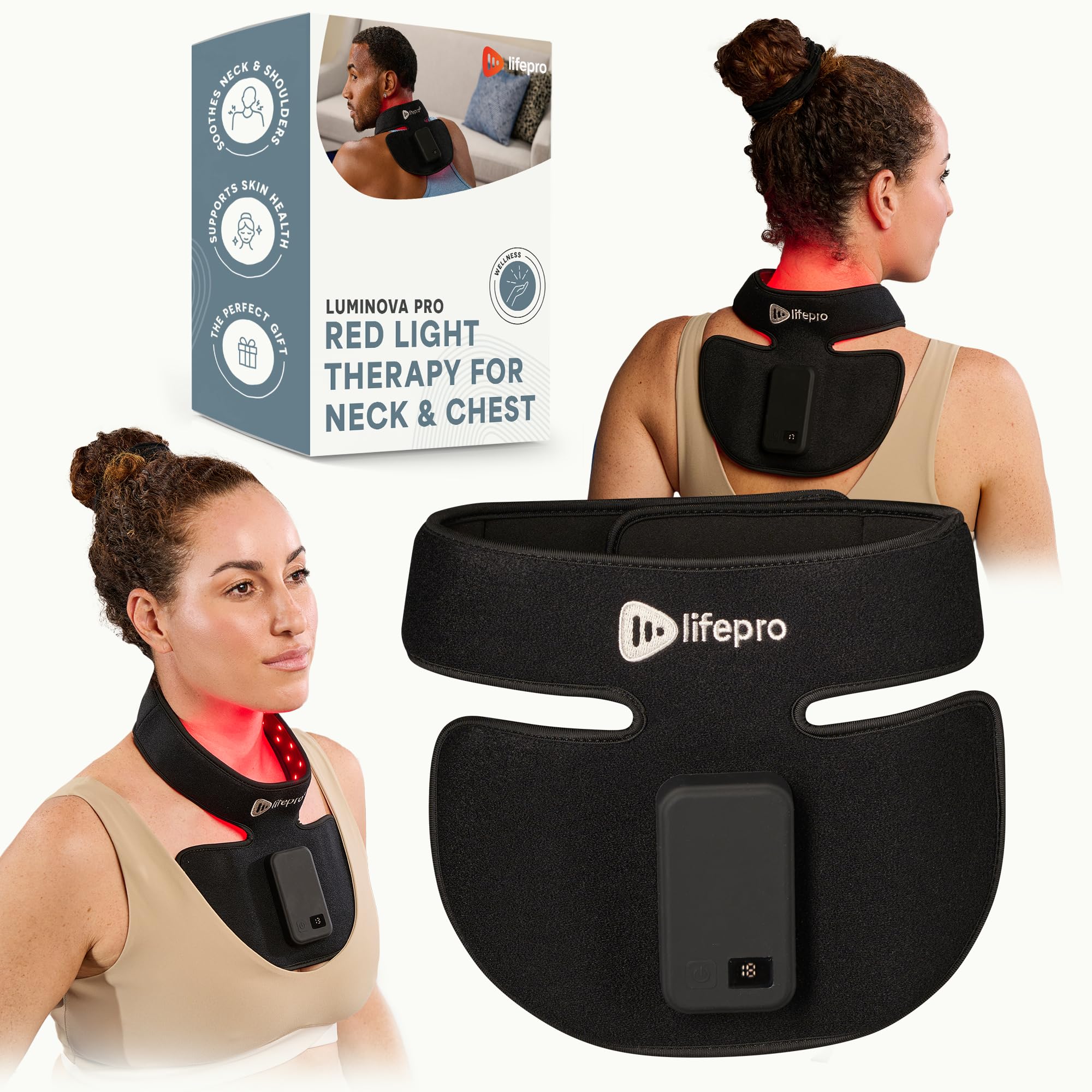 LifeProRed Light Therapy Device for Neck - Compact & Rechargeable Red Light Therapy Device for Neck, Back, & Chest - Near Infrared Light Therapy Devices with Red & Near-Infrared LEDs