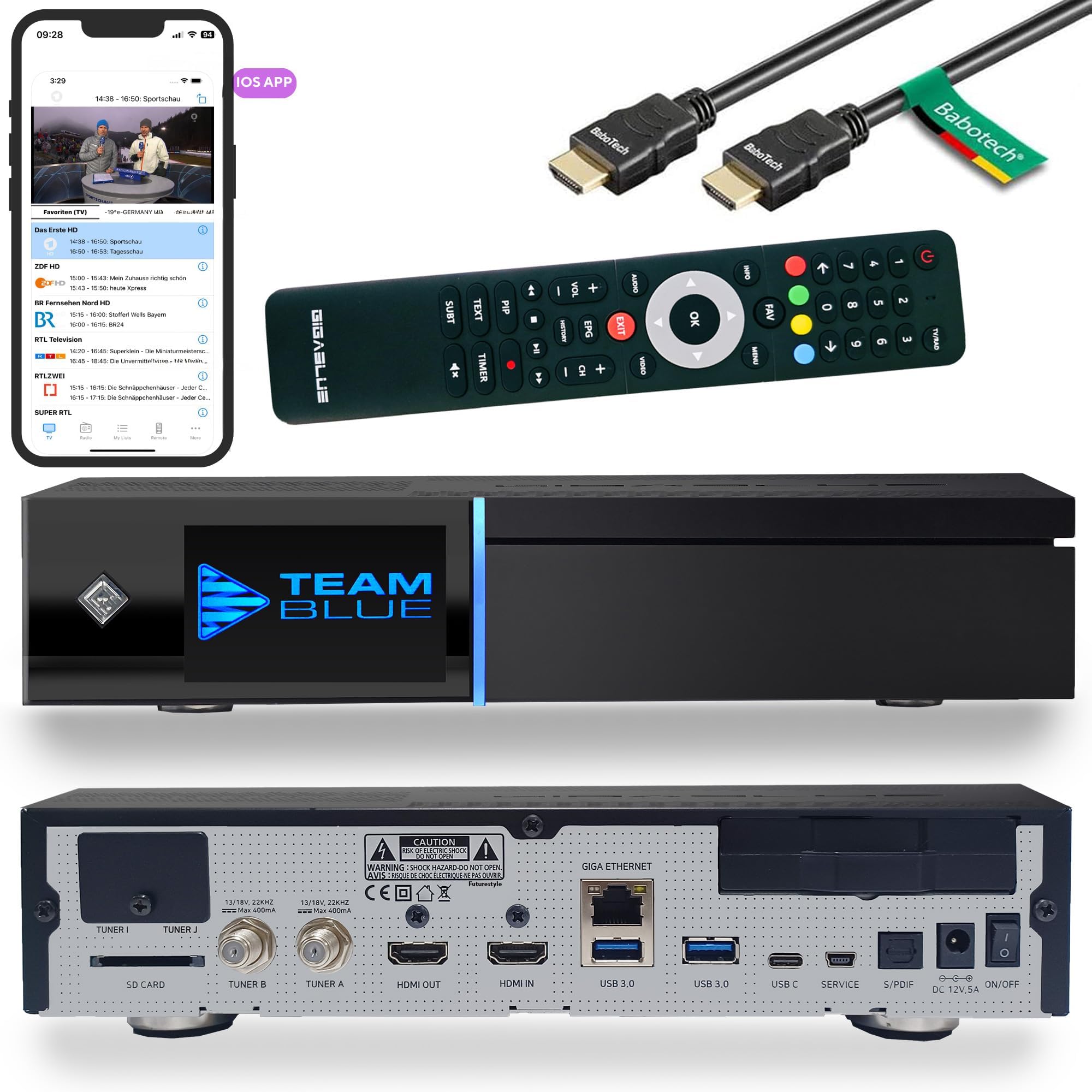 Gigablue UHD Quad 4k Receiver with 2 x DVB-S2 FBC and 1 x DVB-C/T2 (H.265) Tuner Satellite Receiver with Babotech WLAN Stick