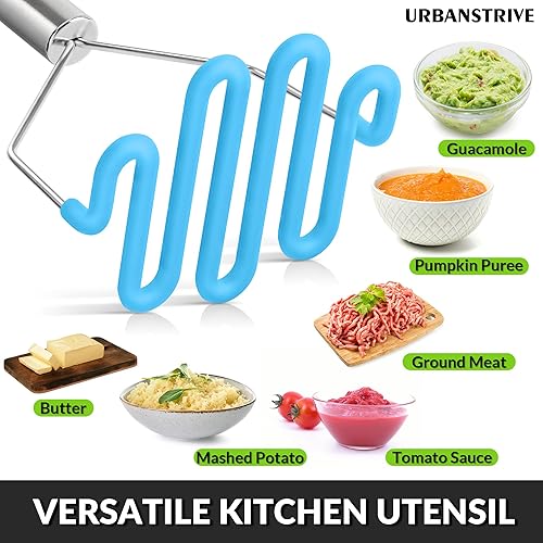 Miniatura 46 de Urbanstrive Herramienta de cocina de silicona antiarañazos, triturador de patatas, triturador de patatas, de acero inoxidable, envuelto en silicona