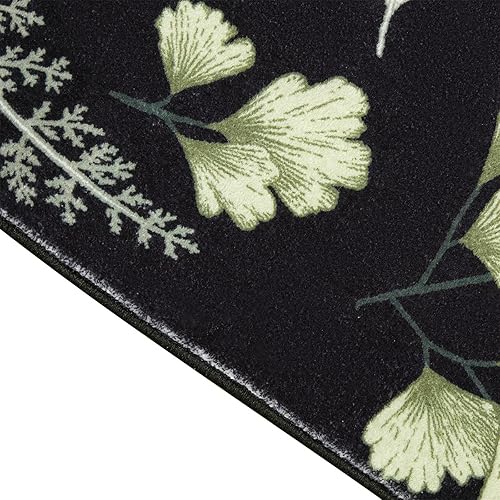 Miniatura 4 de Bonito tapete botánico para puerta, ultrafino, de 2 x 3 pies, antideslizante, color negro y verde oscuro, tapete pequeño, lavable, estético con