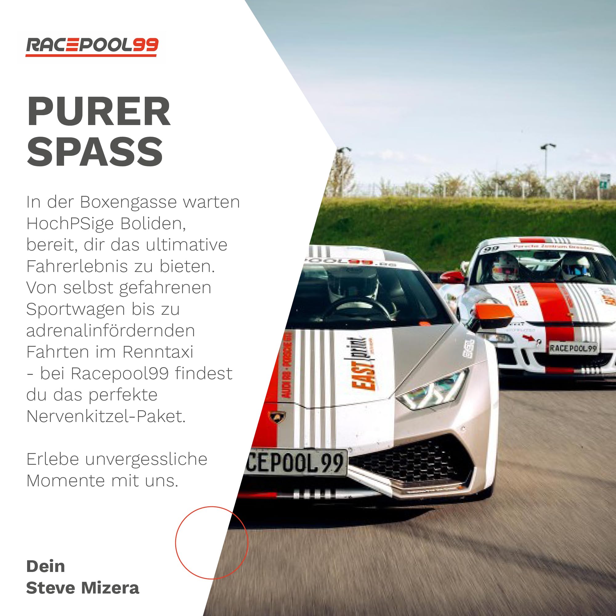 Racepool99® Experiencia Cupón – 3 vueltas de auto conducción en coche deportivo en pista de carreras/regalos para amantes de los coches/regalo para hombres y mujeres