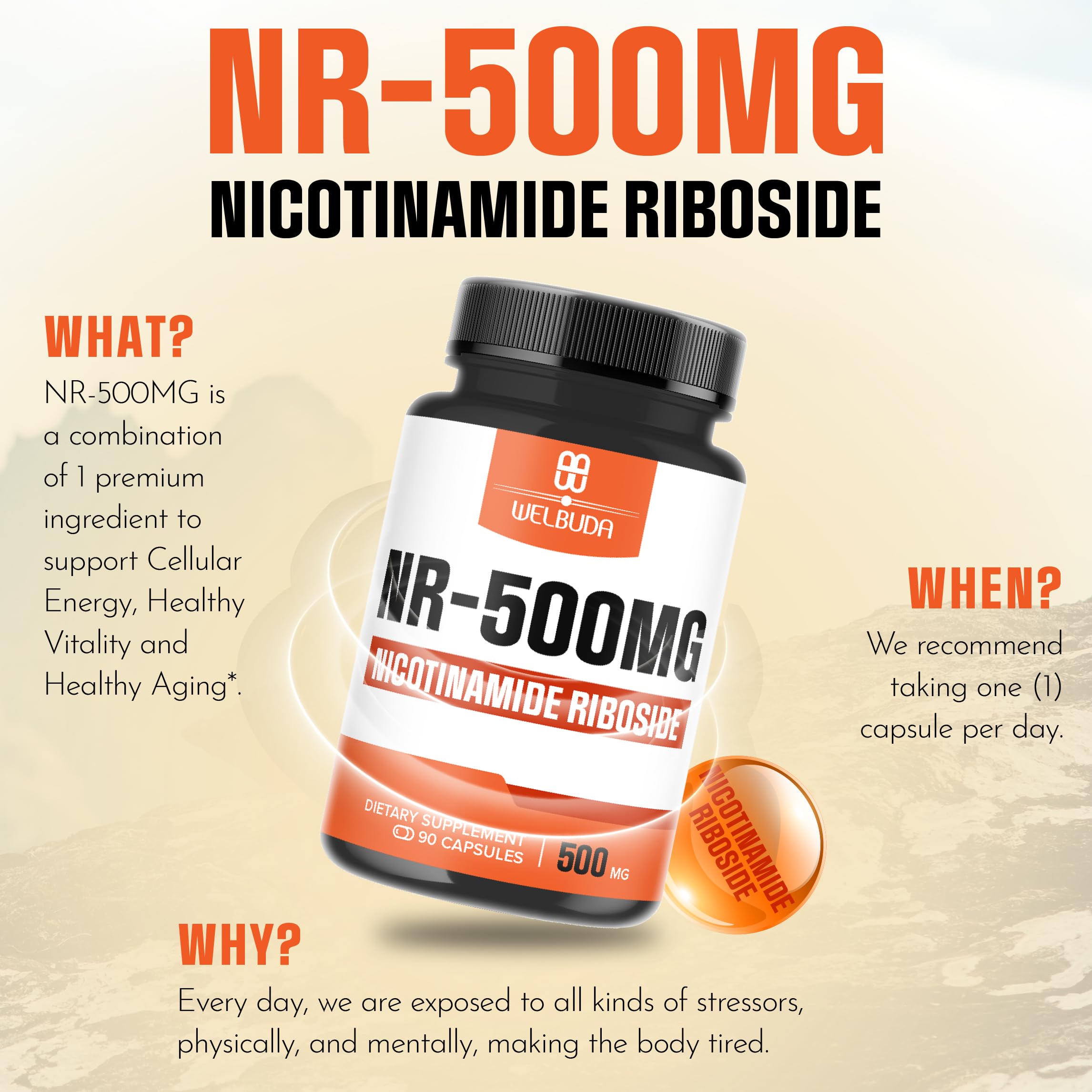 WELBUDA NAD+ Supplement with Nicotinamide Riboside 500mg - Cellular Energy & Repair, Healthy Aging, Wellness - 90 Capsules - 3 Month Supply — Amazon image 5