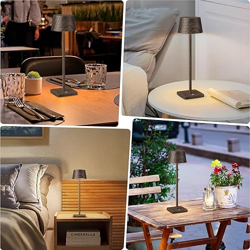 Miniatura 4 de Lámpara de mesa inalámbrica recargable, batería de 5000 mAh, carcasa de aluminio de metal, lámpara de escritorio portátil LED USB, 3 niveles de