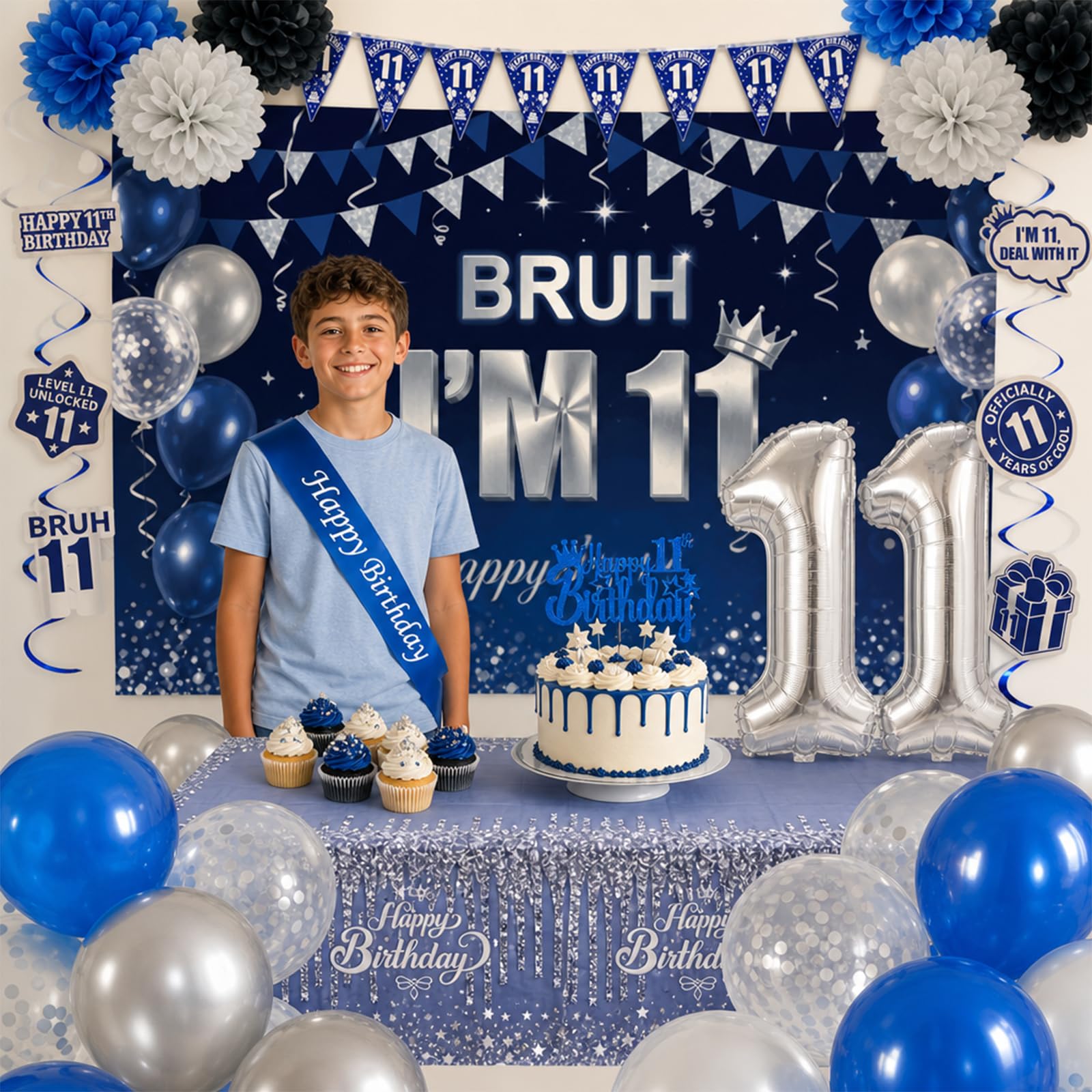 Bafeil 16th Birthday Decorations Blue Silver Party Decor Set for Men Boys