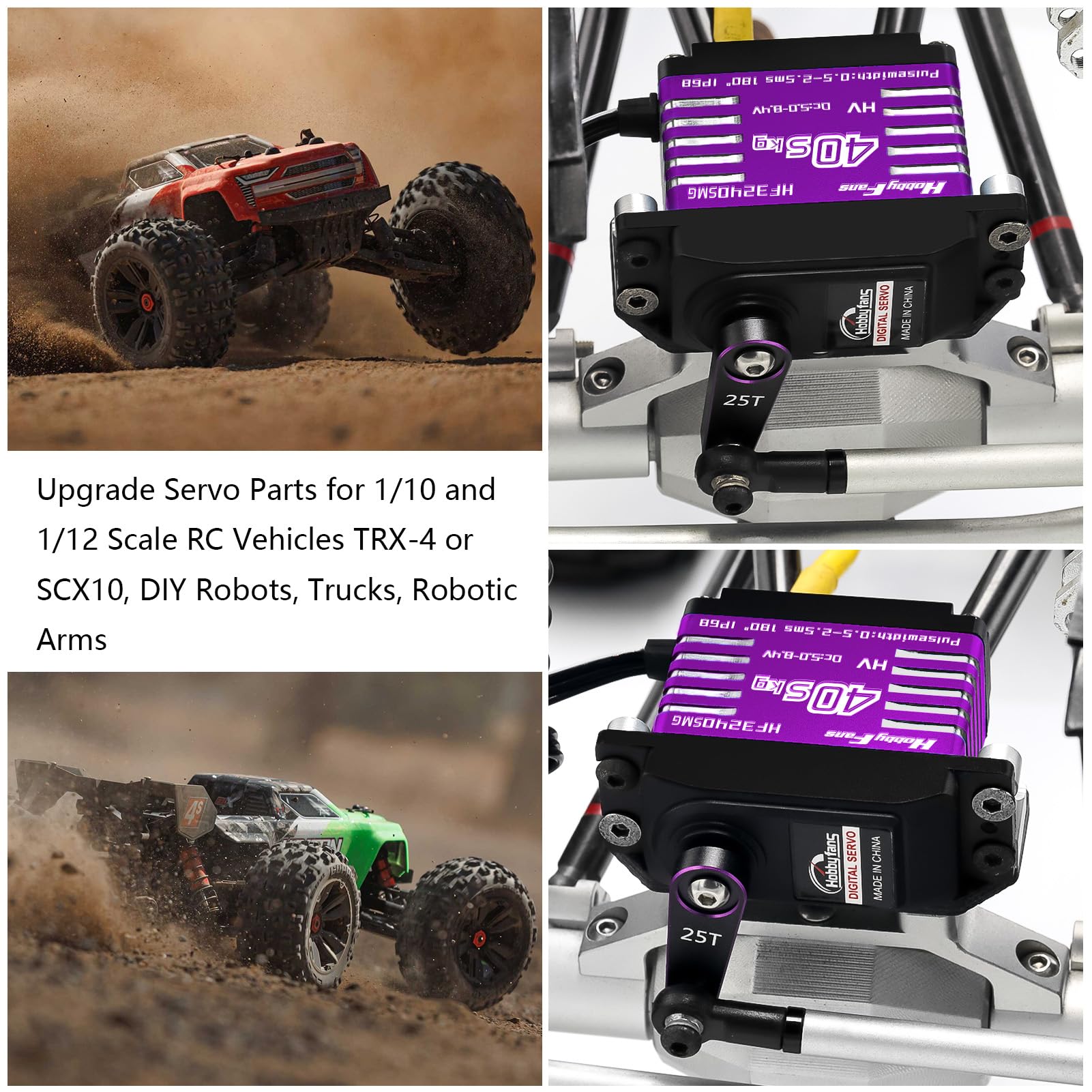 RC Digital Servo, IP68 Wasserdicht 40KG Metall Getriebe Servo Hohes Drehmoment Servo mit 25T Servo Horn für 1/12 1/10 1/8 RC Auto RC Crawler Roboter Boot
