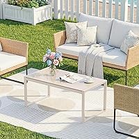 Vista 10 de ONBRILL Mesa auxiliar rectangular con escritorio de vidrio templado, marco galvanizado para exteriores, mesa de centro con pies ajustables para Negro