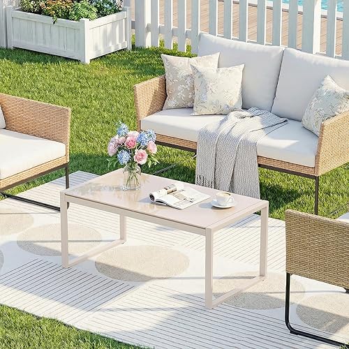 ONBRILL Rectangle Coffee Table with Tempered Glass Desktop, Galvanized Frame