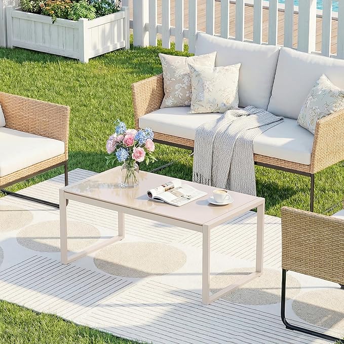 ONBRILL Rectangle Coffee Table with Tempered Glass Desktop