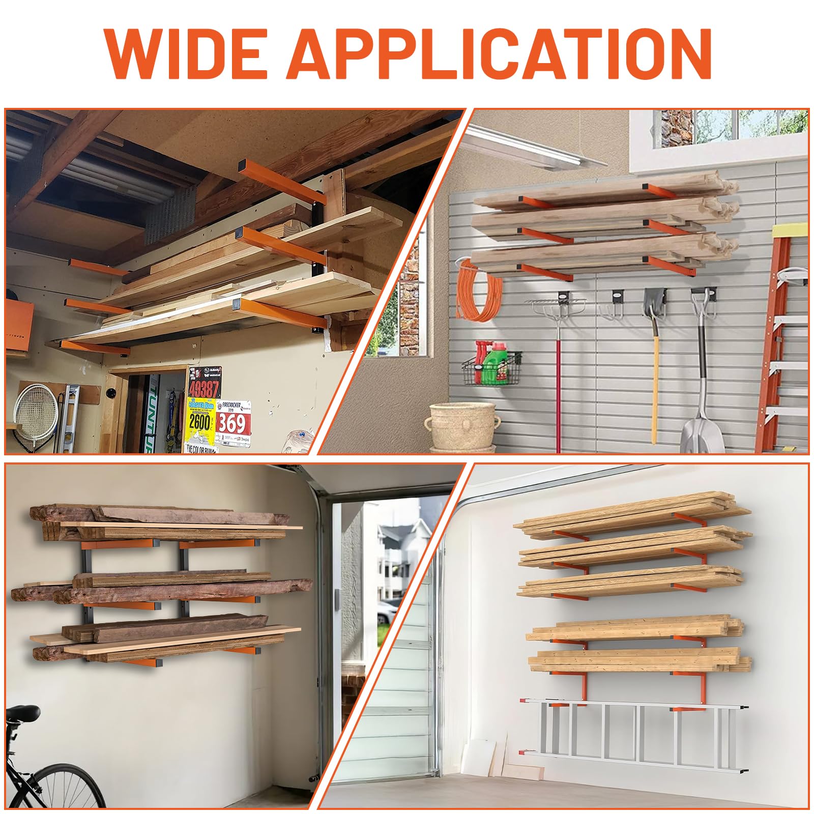 lalago 2 Pezzi Scaffale in Metallo a 3 Livelli, Ganci da Parete per Garage Caricabile Fino a 150kg, Rastrelliera Sistema di Deposito Pieghevole per Montaggio a Parete per Uso Interno ed Esterno