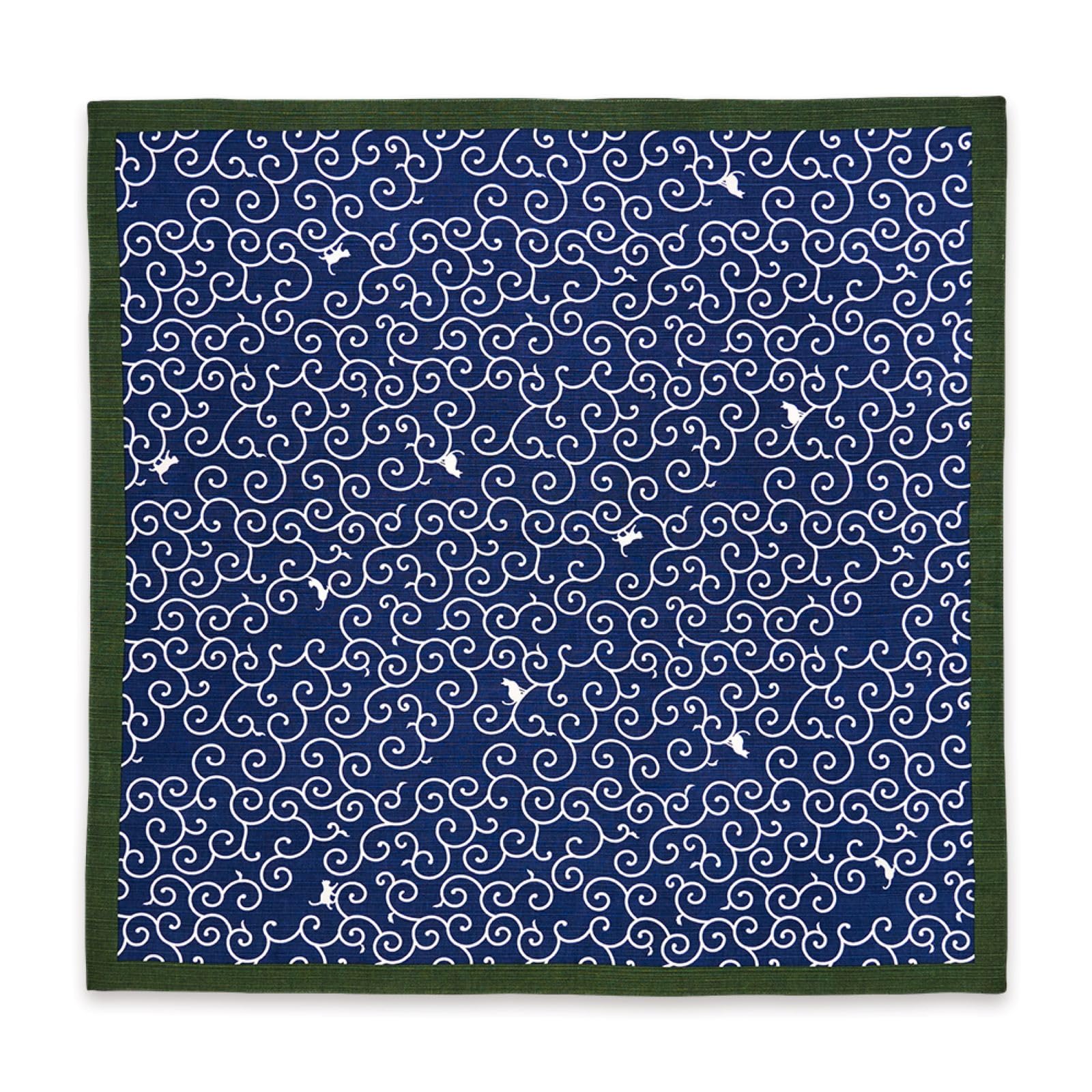 Miyamoto Furoshiki Arabesque Cat Navy 27.6in Cotton Wrapping Cloth Japan