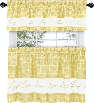 GoodGram Country Gingham Check LiveLaughLove 3 Pc. Cafe Plaid Kitchen Curtain Set - Assorted Colors & Sizes Yellow, 36 in. L
