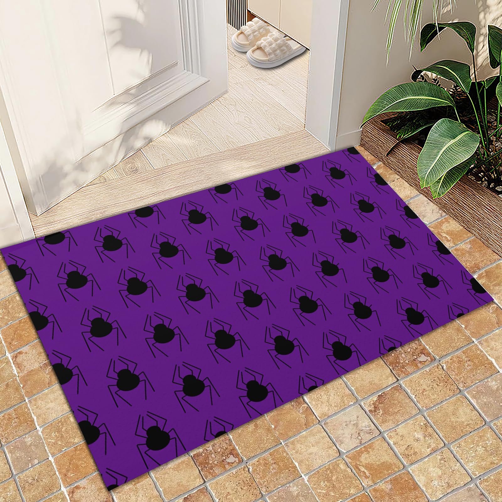 Area Rug 70x120cm Kitchen Halloween Rug, Purple Cartoon Spider Bath Mat, Halloween Decoration Rug Non Slip Low Pile Machine Washable Non Shedding Stain Resistant Foldable for Entryway Bedside Garage