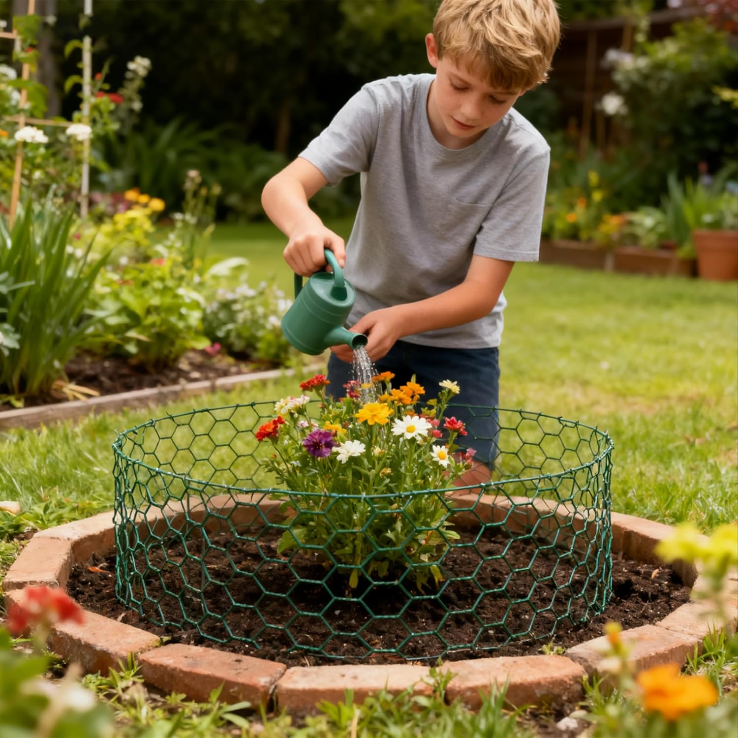 Large Wire Plant Protector from Animals 49.2ftx15.7in Free-Cut Metal Mesh Plant Cages for Outdoor Plants Chicken Wire Cloche, Wire Plant Protector for Garden Wire Mesh with Gloves, Wire Ties, Plier