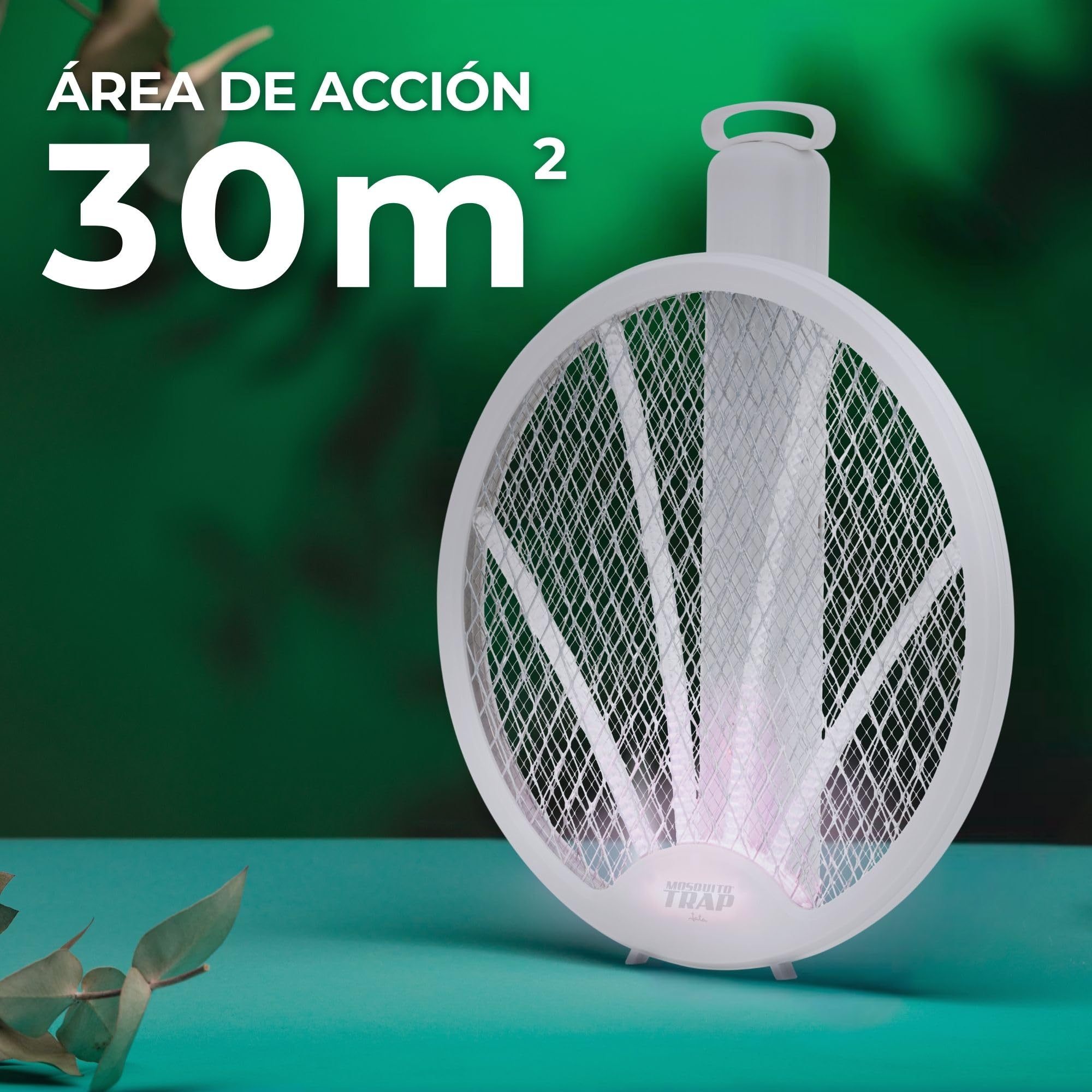 JATA HOGAR MOST3555 - Raqueta Eléctrica Antimosquitos Recargable USB 2 en 1, Mata Moscas y Mosquitos UV, Modo Fijo y Manual, 30 m², Interior y Exterior