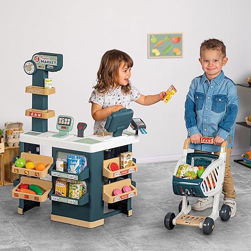 Miniatura 7 de Smoby - Supermercado, carrito de compras para niños incluido, báscula mecánica, funciones electrónicas y 42 accesorios para una experiencia de