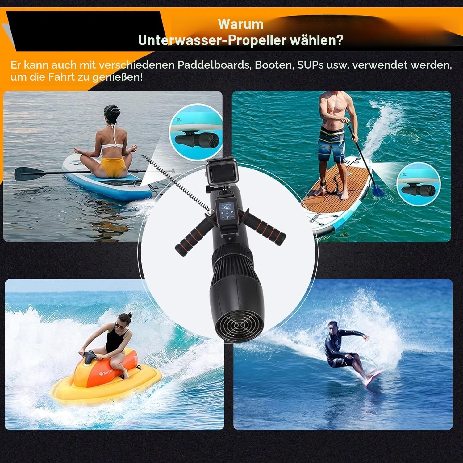 Unterwasserscooter 500W/10000 mAh, 130-Minuten Laufzeit, 10-Gang-Einstellbar (2,9-6,9 km/h), familienfreundlicher Unterwasser-Meer-Scooter für SUP-Paddelbrett, Pooltauchen und Schnorcheln