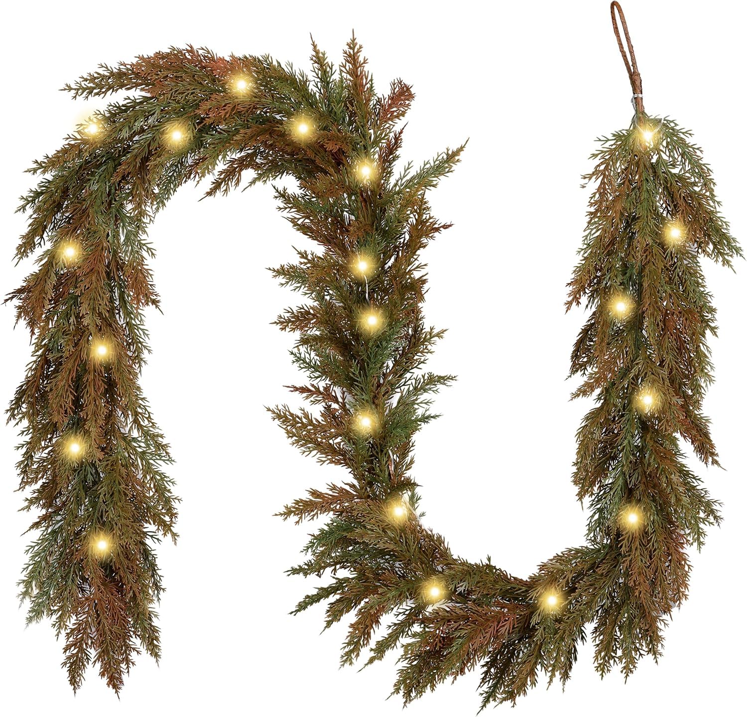 Valery Madelyn 180cm Weihnachtsgirlande 20 LED Timer Weihnachten | künstliche Norfolk Tannengirlande mit Lichtern,Herbst Halloween Kranz für Tisch Kamin Treppen Tür,Weihnachten Decor Geschenk
