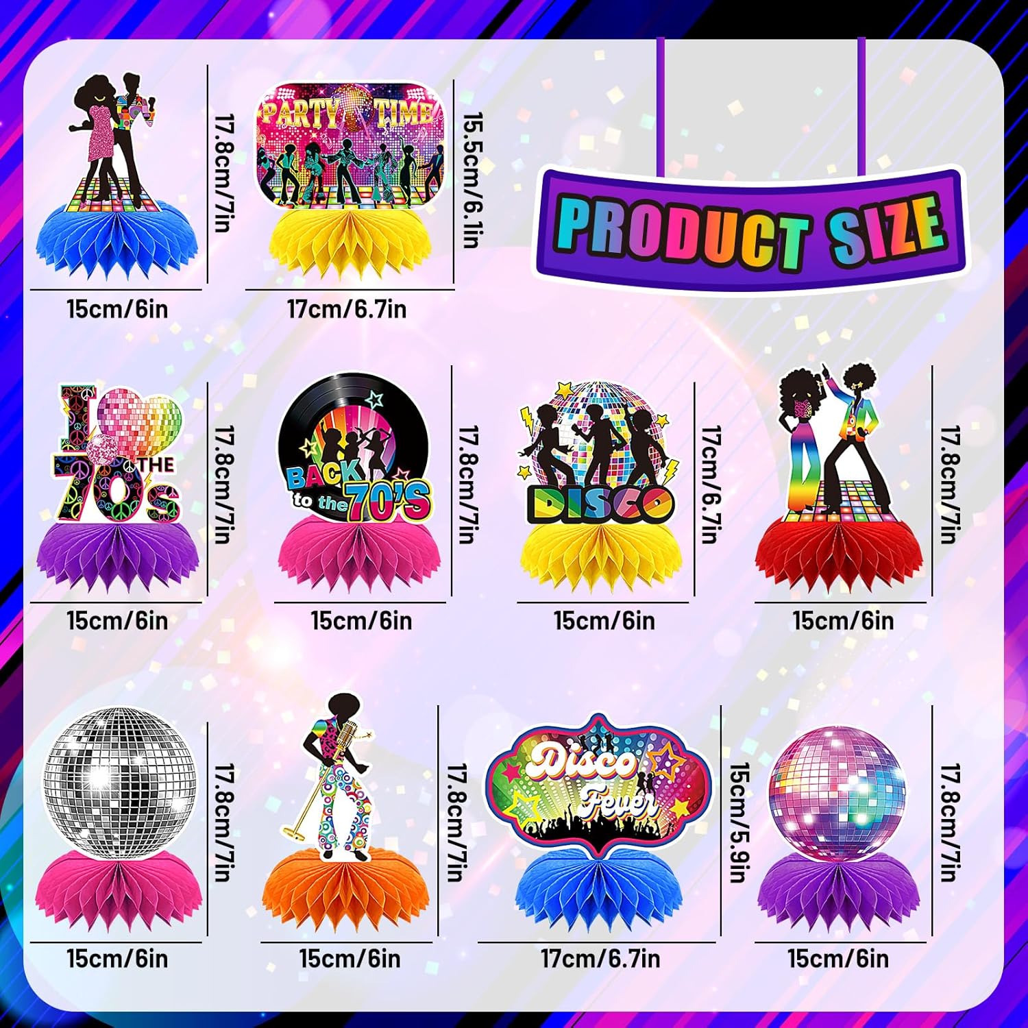 10 Pcs 70s Disco Party Decorations Back to 70s Honeycomb Centerpieces for Retro Theme Birthday Music Party Supplies Dancing Queen Party Decorations Retro Table Decor for 1970s