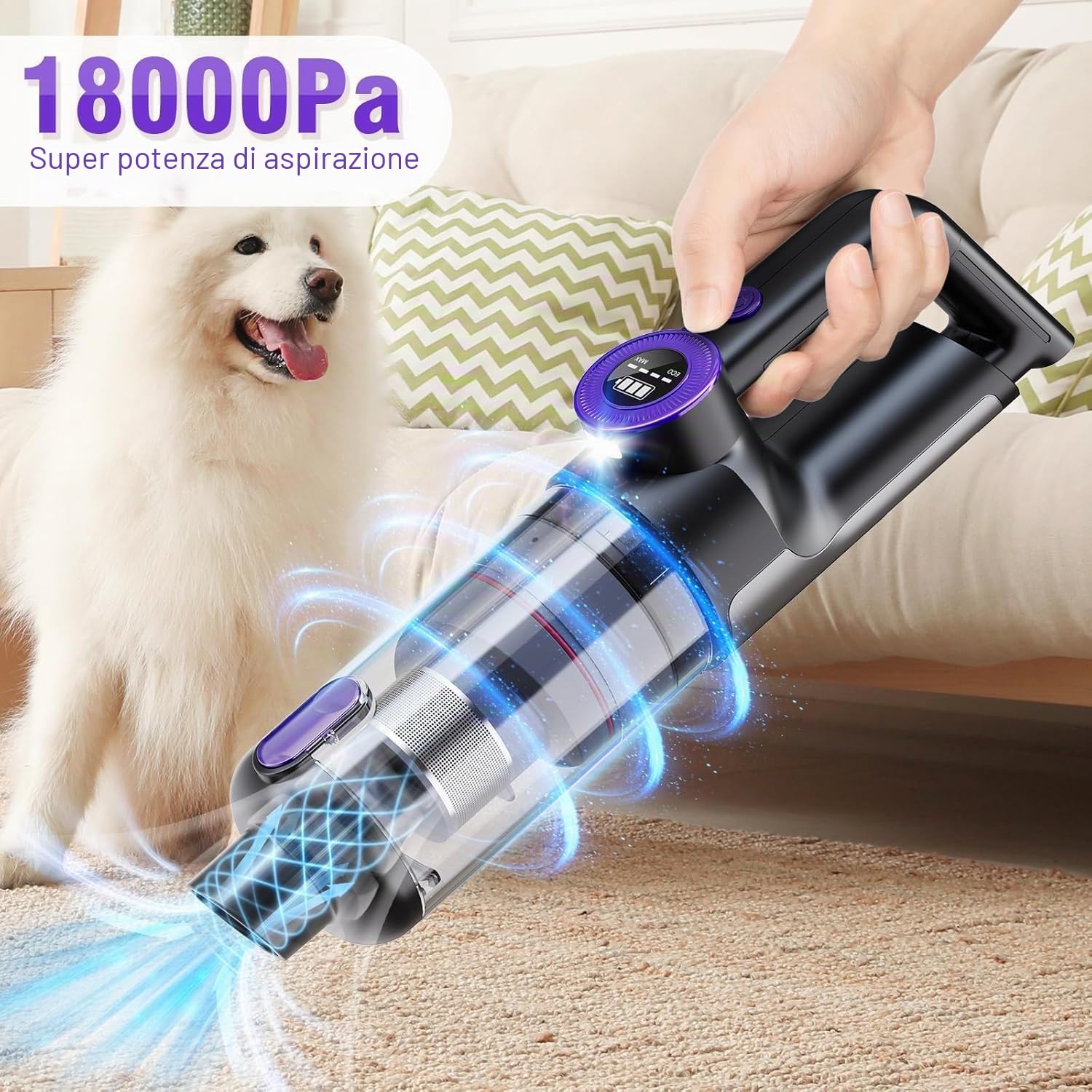 Brushless - Aspirapolvere manuale a batteria 18000Pa, senza spazzole, senza fili, per auto, casa, peli di animali, 64000 rpm