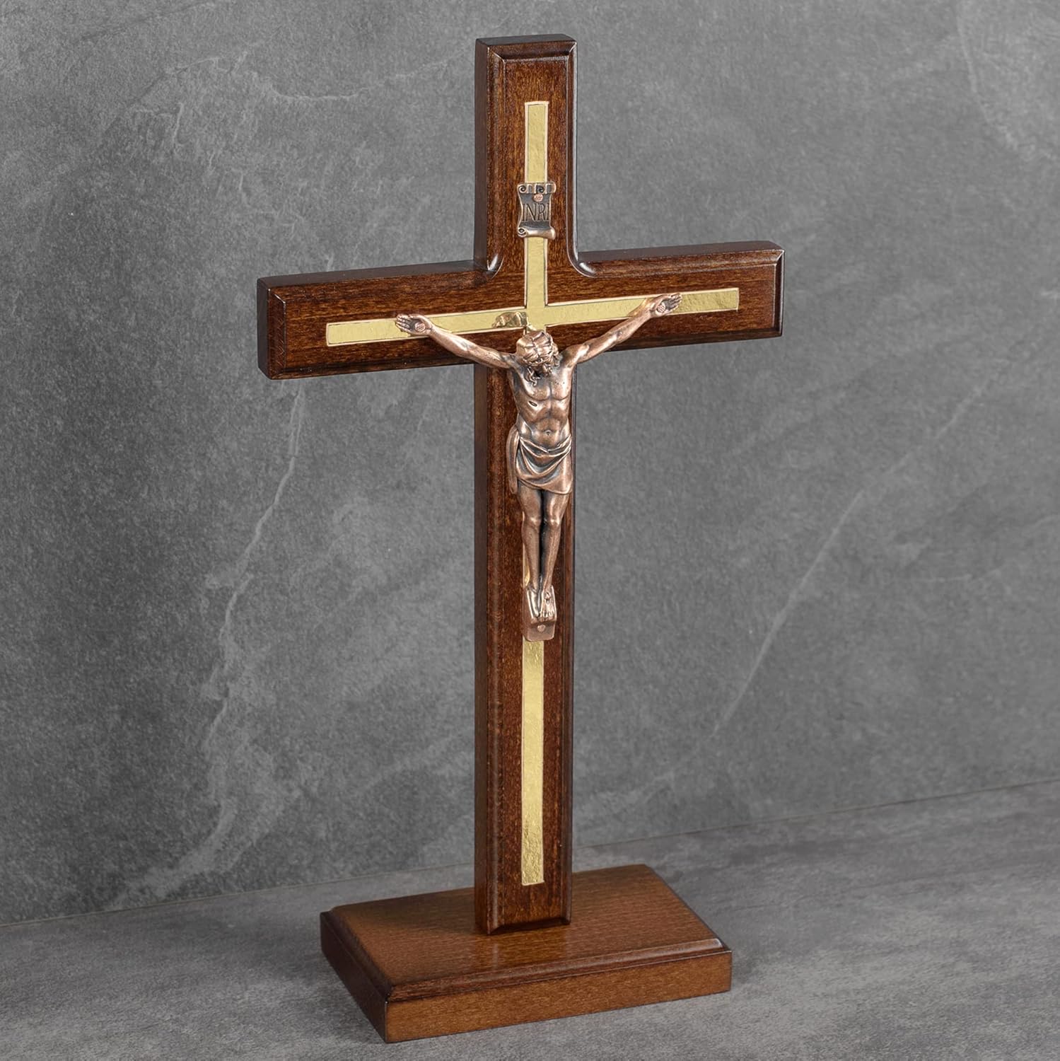 Asterom Handmade Crucifix - Table Wood Cross with Detachable Stand - Unique Standing Catholic Crucifix