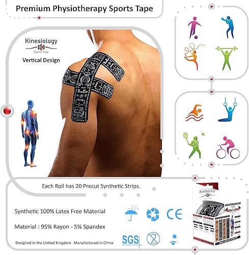 Vista 3 de Cinta de kinesiología precortada con dispensador – Cinta muscular deportiva vertical latina – Sintético Negro 16.4 ft 20 tiras – Cinta de Latina