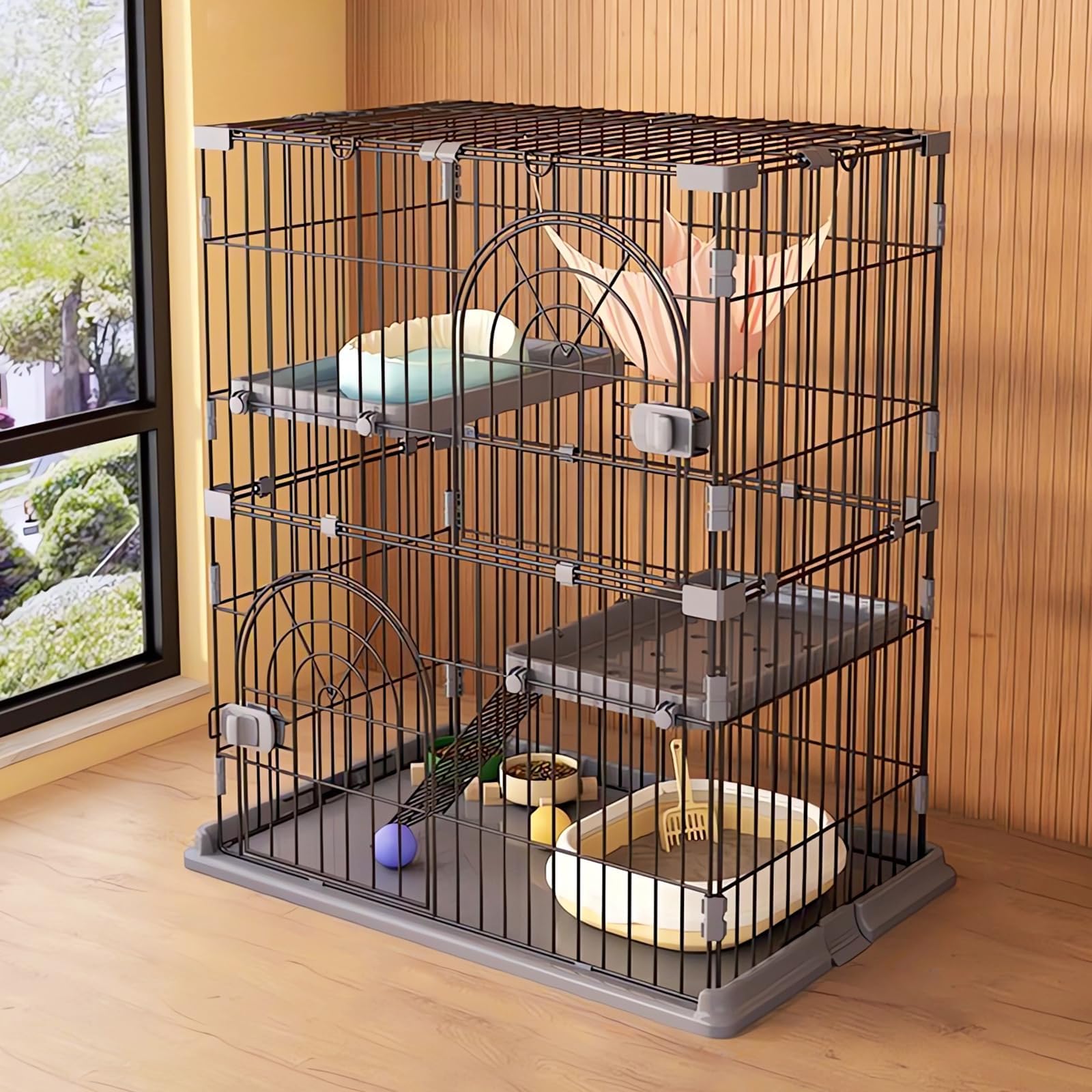 大型猫まで 対応 組み立て簡単 キャットケージ 2段タイプ 10kg ピンク 大型猫まで 対応 組み立て簡単 キャットケージ 2段タイプ 10kg