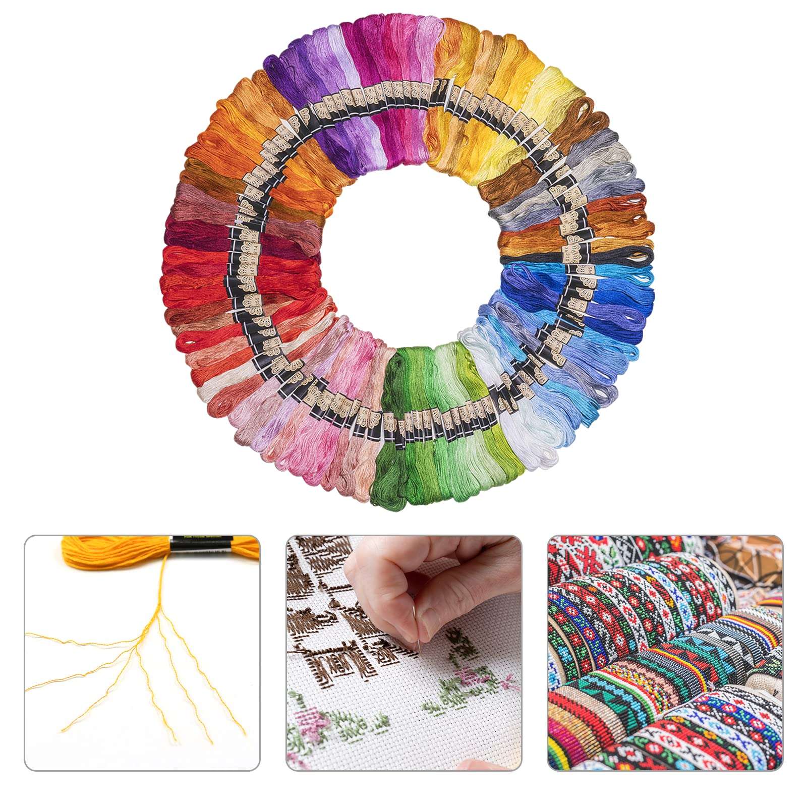 Noa Home Deco Kit Ricamo Kit Ricamo Principianti con 100 Fili Colorati 5 Pezzi di Cerchi di Bambù 3 Pezzi di Tessuto per Adulti Bambini Principianti