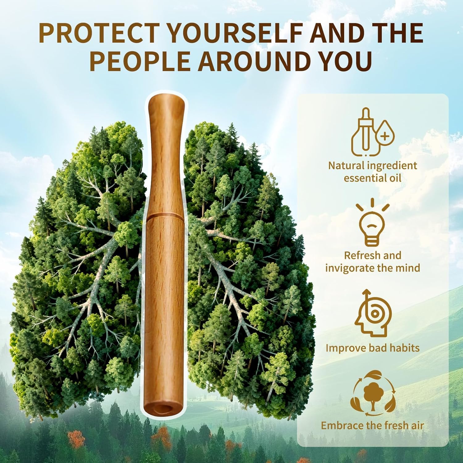 Inhalador de madera mejorado con extractos de hierbas totalmente naturales, mejora la respiración y refresca el aliento, reemplaza los hábitos orales para aire fresco y relajación, NN01