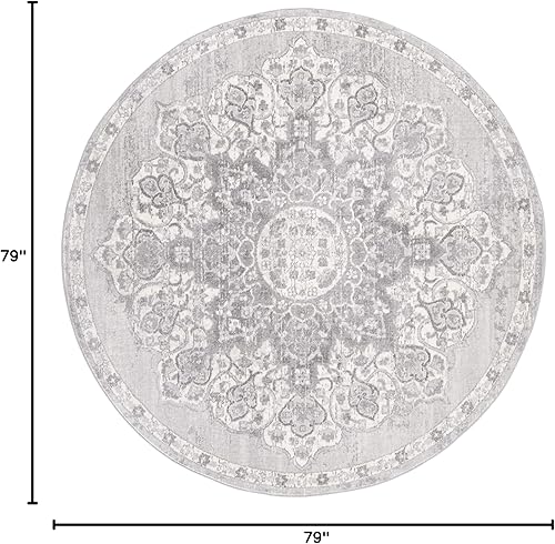 Miniatura 2 de SAFAVIEH Brentwood Collection - Alfombra redonda de 6 pies 7 pulgadas, color gris y marfil, diseño de medallón envejecido, no desprende pelusa y de
