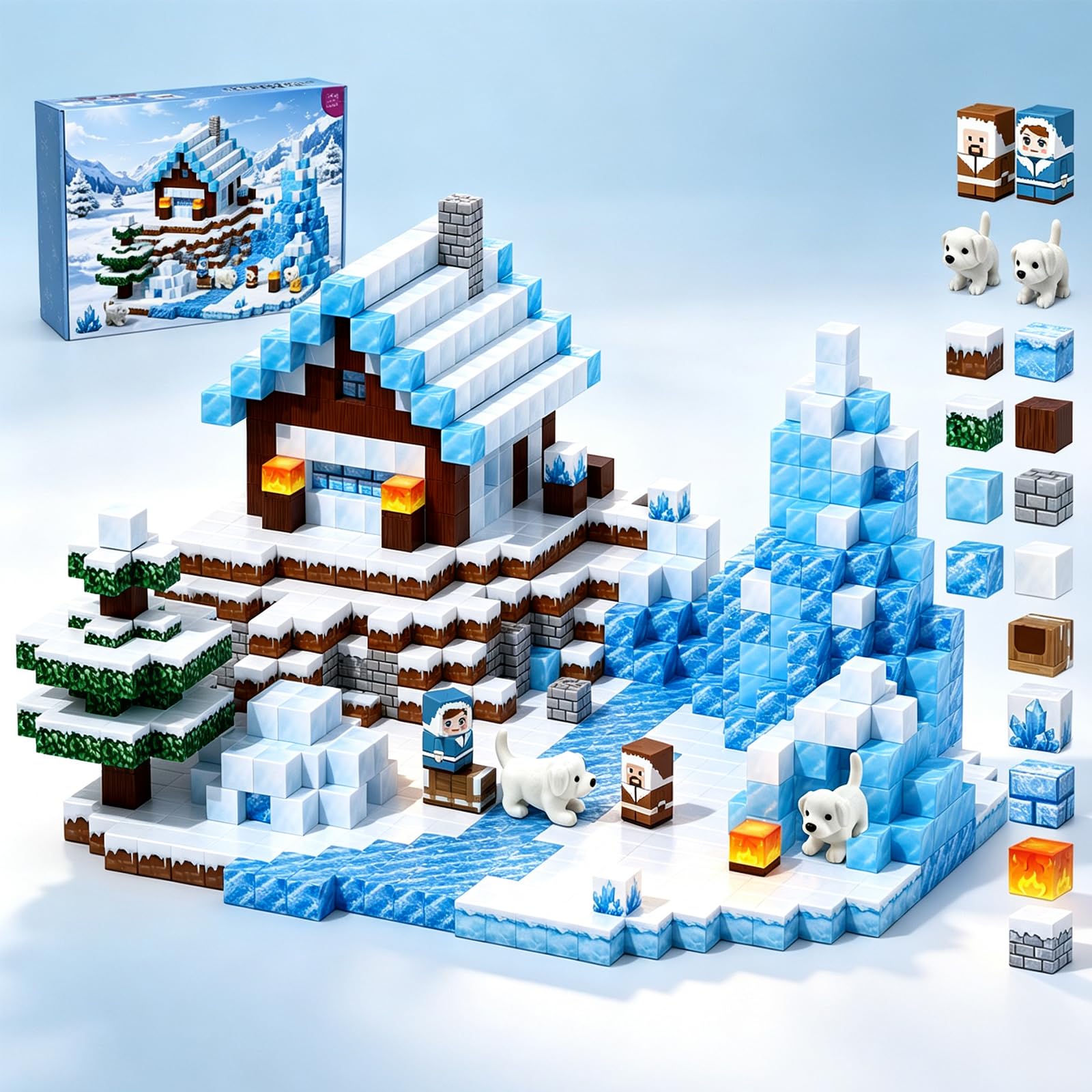 Bloques magnéticos de construcción de 300 piezas, tema de hielo y nieve, bloques de construcción magnéticos