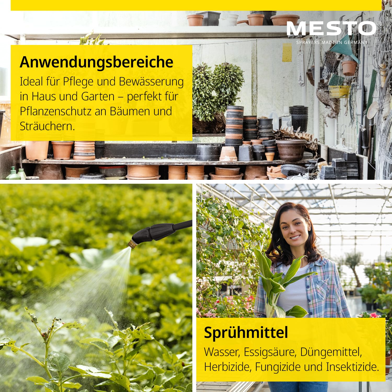 MESTO Flori Organic Pulvérisateur à pression 5 l avec tube d'extension MESTO de 45 cm | Pulvérisateur 3 bar | Vaporisateur de jardin | Vaporisateur à pompe pour la protection des plantes à acide