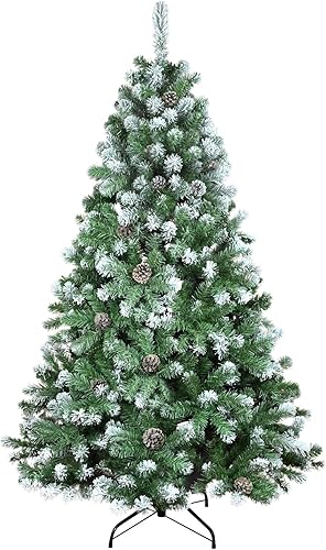 Árbol de Navidad artificial flocado de 6 pies, pino nevado sin luz para el hogar, oficina, vacaciones, decoración interior y exterior, abeto