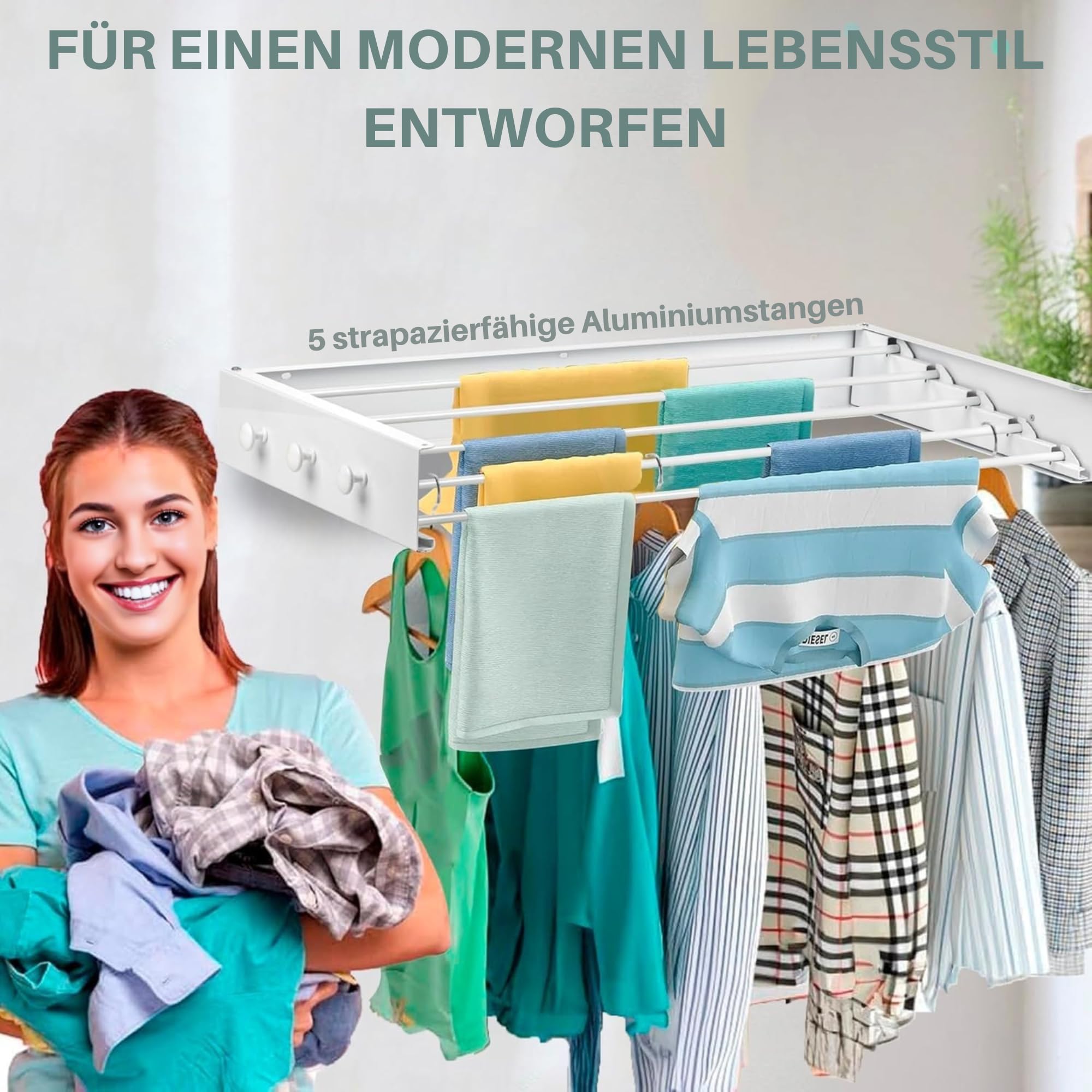Wäscheständer Wandmontage Oder Wäscheständer Wand. Ausziehbar Und Platzsparend. Wäschetrockner Klein Für Wand. Clothes Drying Rack Zeitlos Praktisch - (120 cm)