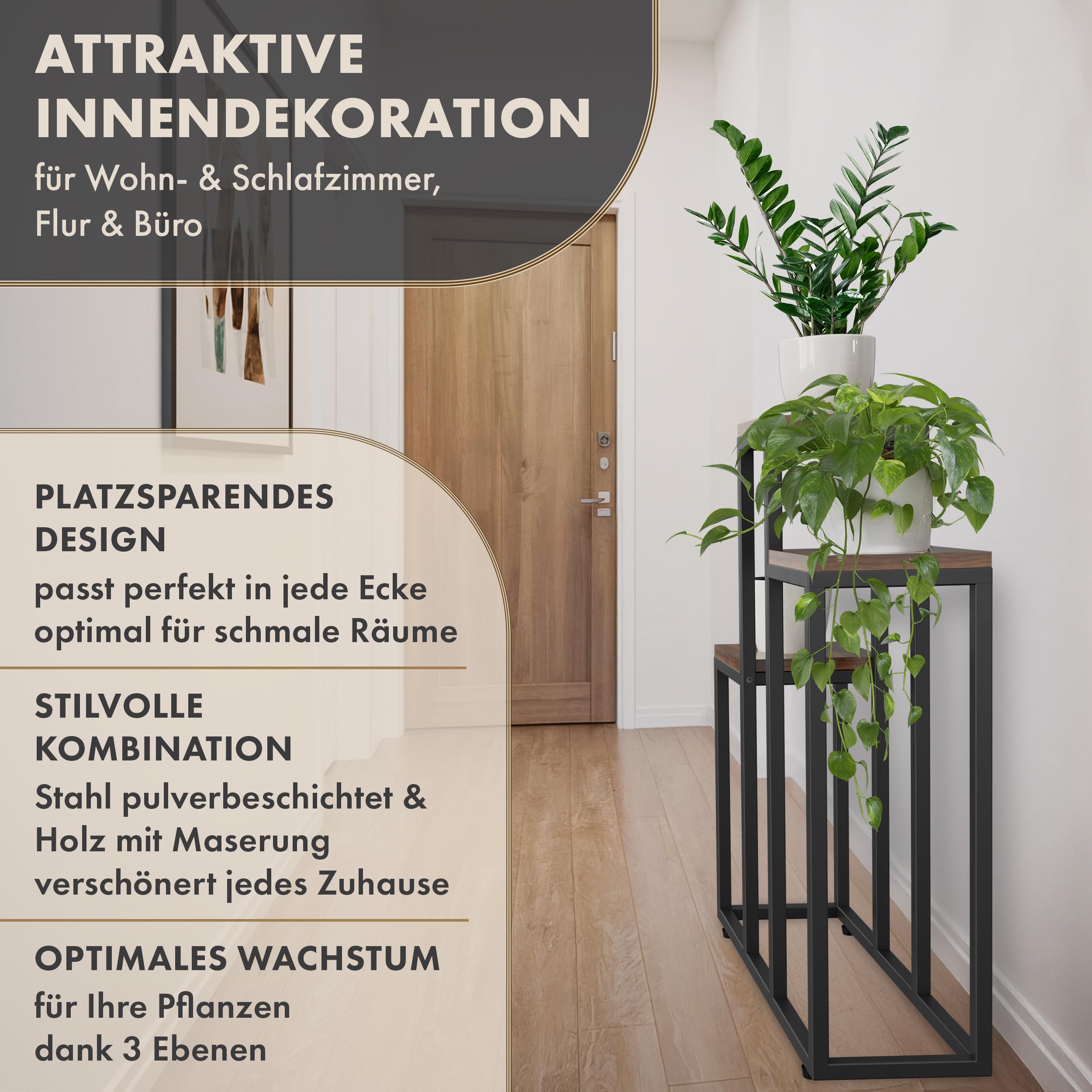 Blumenständer SCALA 3 Ebenen - 68 cm hoch schwarz Metall Deko