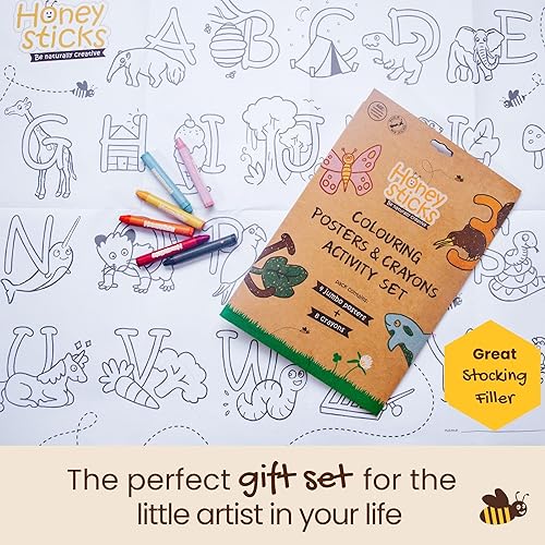 Miniatura 5 de Honeysticks Juego de actividades para niños, 4 carteles gigantes para colorear para niños y 8 crayones de cera de abeja jumbo, carteles divertidos y
