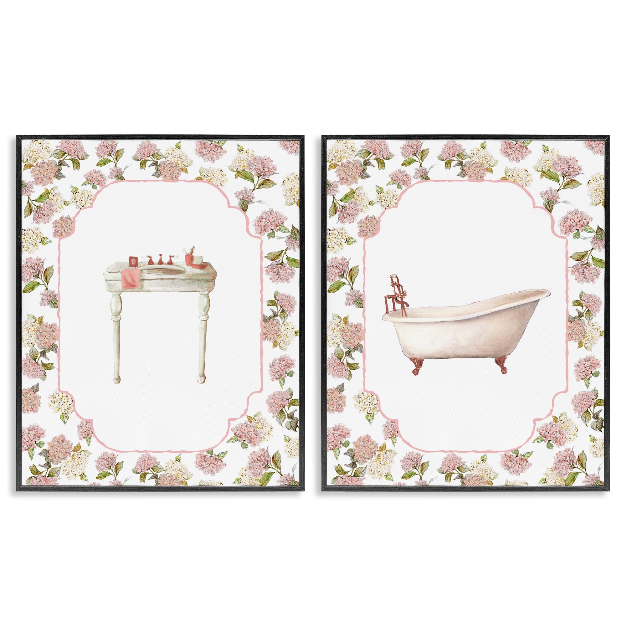 Stupell Industries Midnight Black (Textured) 'Elegant Hydrangeas Bathroom', 2Pc Framed Giclee Art Set 2, Black, 24 X 30 Inches, Easy To Hang And Sturdy, Made In Usa, By Carol Robinson