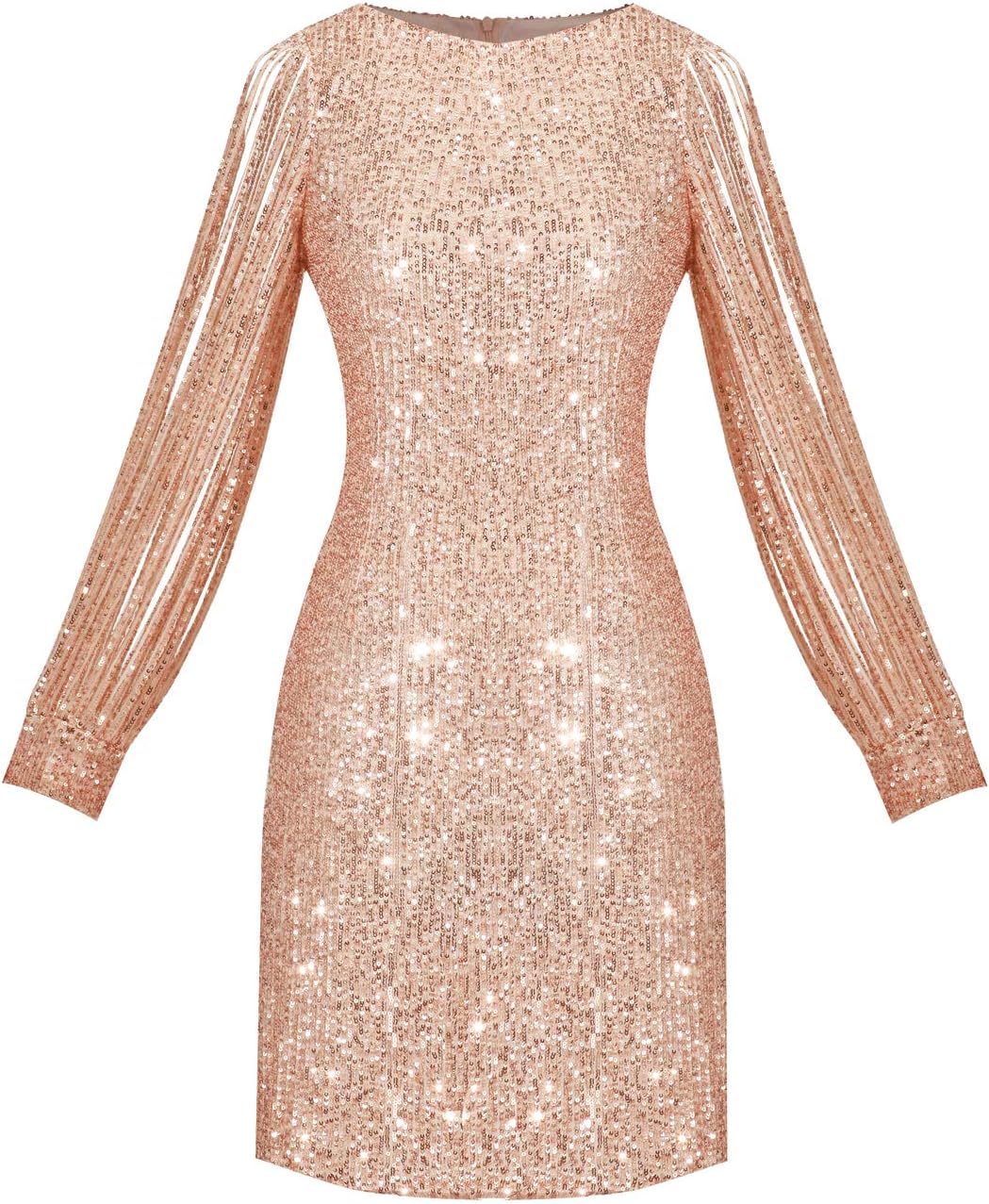 Size S....Women's Elegant Sequin Glitter Bodycon Stretchy Tassel Sleeve Cocktail Party Dress