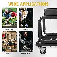 Vista 7 de YELLOW JACKET - Taburete mecánico rodante de 250 libras de capacidad, taburete de garaje con ruedas y bandeja de almacenamiento para herramientas