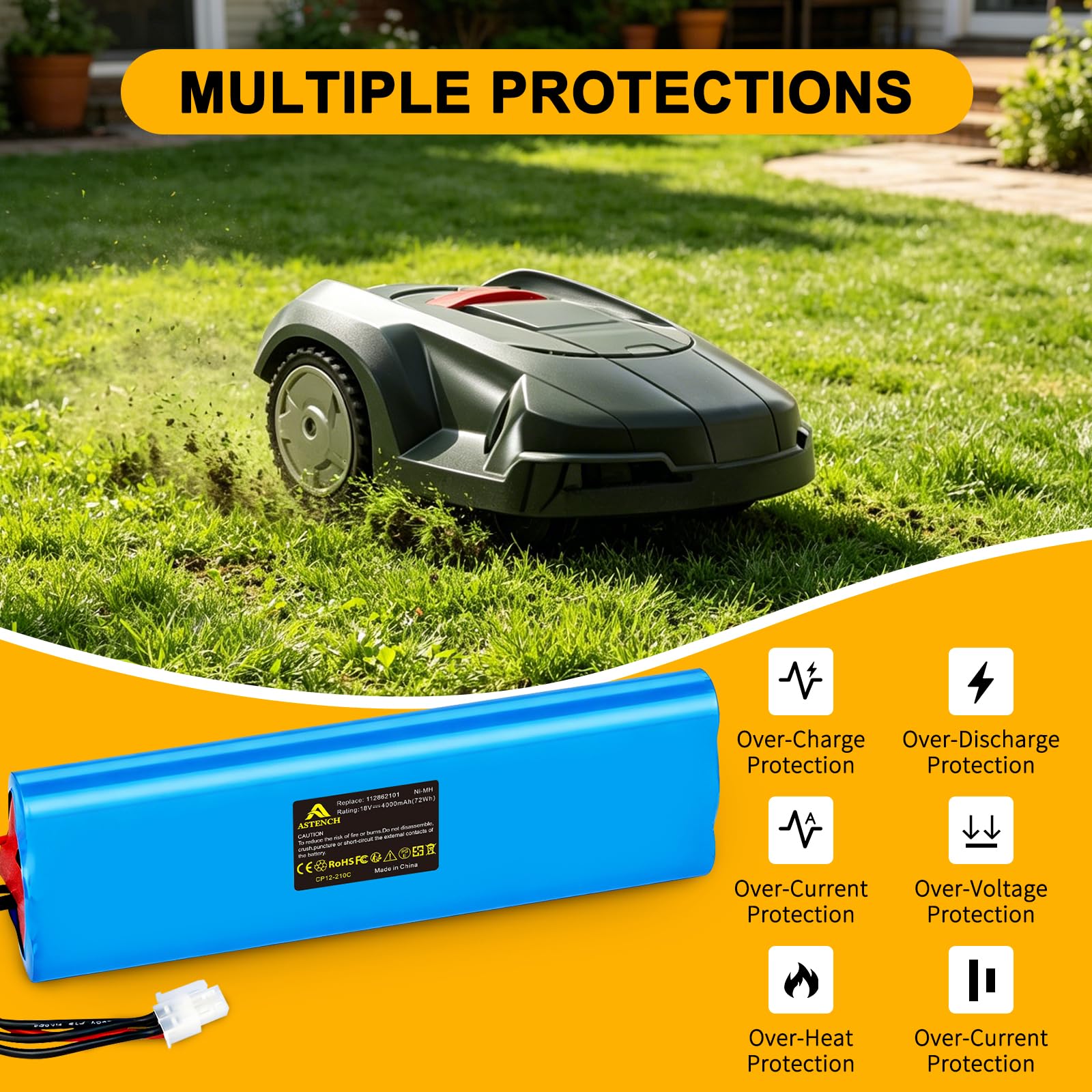 Batteria di ricambio NI-MH da 18 V, 4000 mAh, per Husqvarna Automower 210 C, 210 AC, 220 AC, 230 ACX, 260 ACX, G2 (2004 – 2006), SH Solar Hybrid tosaerba