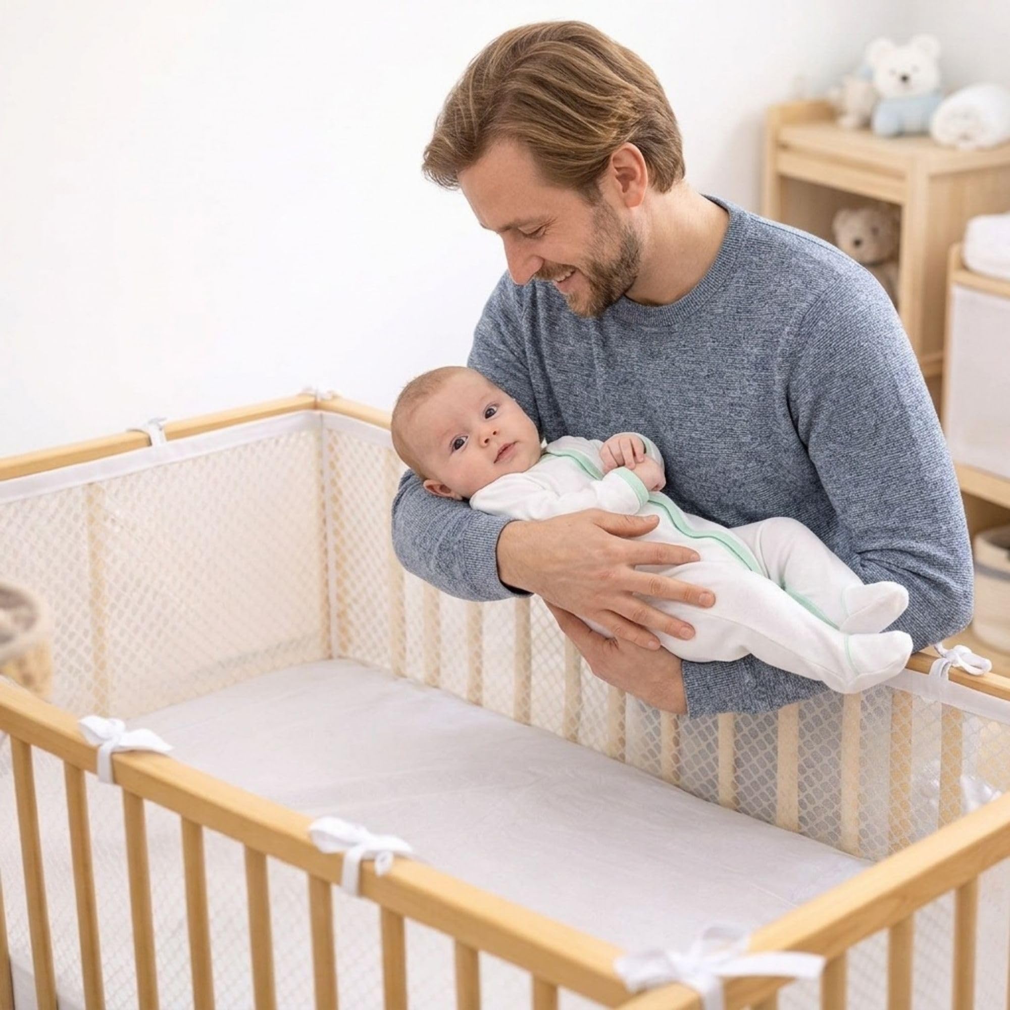 Tour de Lit Bébé Certifié OEKO -TEX en Maille 3D Respirante – Tour de Lit Respirant pour Lit Bébé 60x120 cm – Conforme à la Norme de Sécurité NF EN 16780 – Certificat SH025 189908 délivré par TESTEX